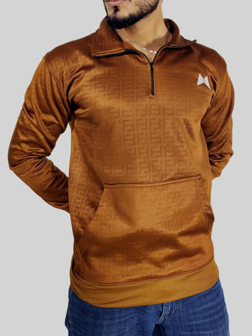 Stylish Men's Quarter-Zip Pullover Sweatshirt - Golden